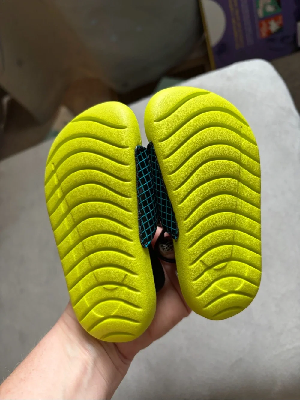 Nike Kids Neon Yellow & Teal Slide Sandals